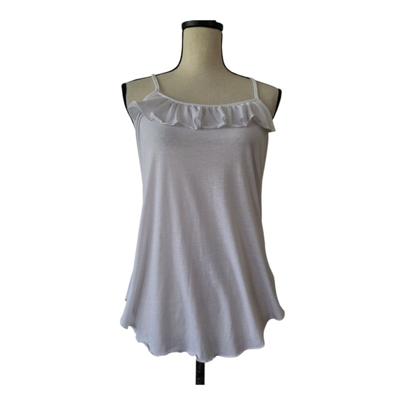 💕Chaser White Cross Back Spahgetti Strap Tank With Ruffles Size L New - Picture 1 of 6